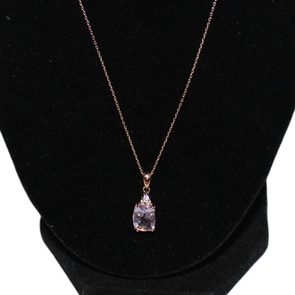 Dainty 14k Solid Rose Gold Necklace with Pink Stone and 3 Diamonds